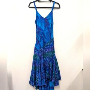 Tropical Tantrum Blue Tie Dye Ocean Floral Drop Waist Dress sz S Beach Vacation